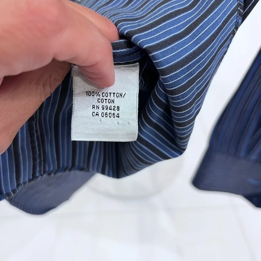 Bugatchi Uomo‎ Men's Long Sleeve Button Down Shirt Size L blue striped EUC